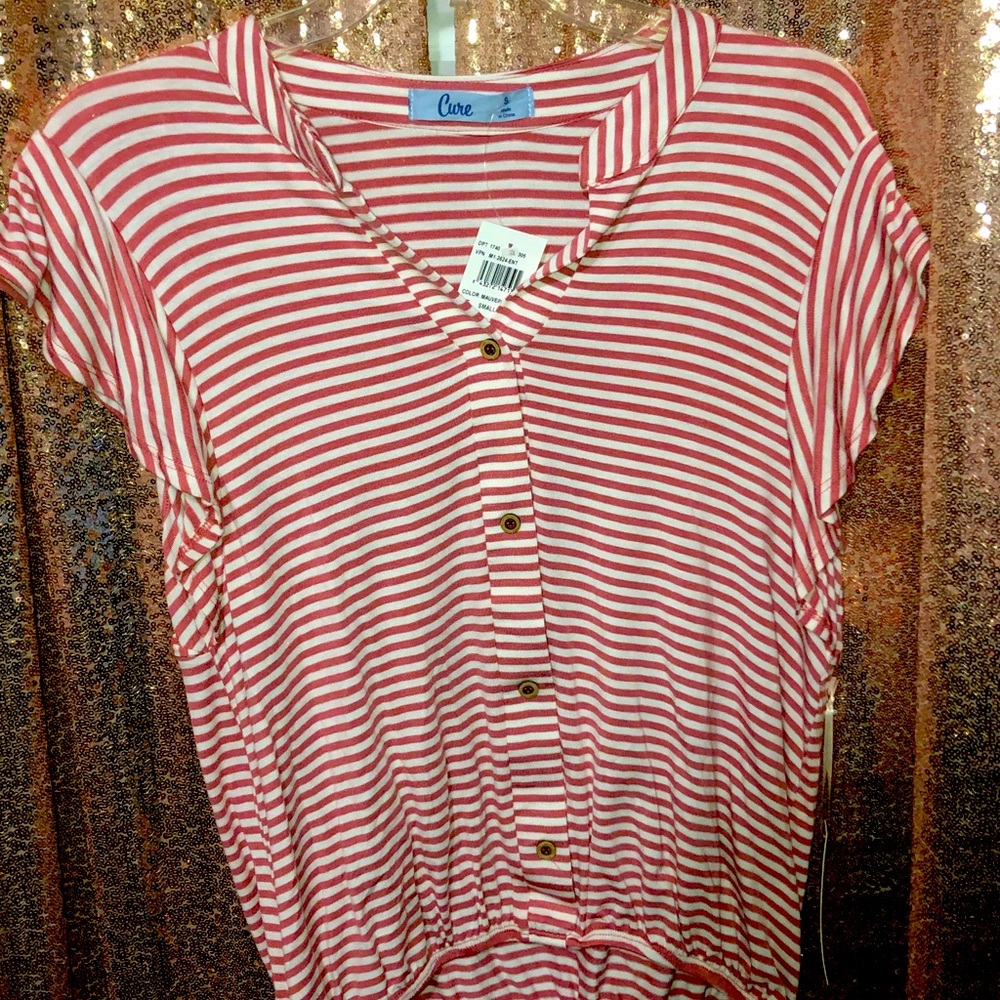 pink and white stripped shirt